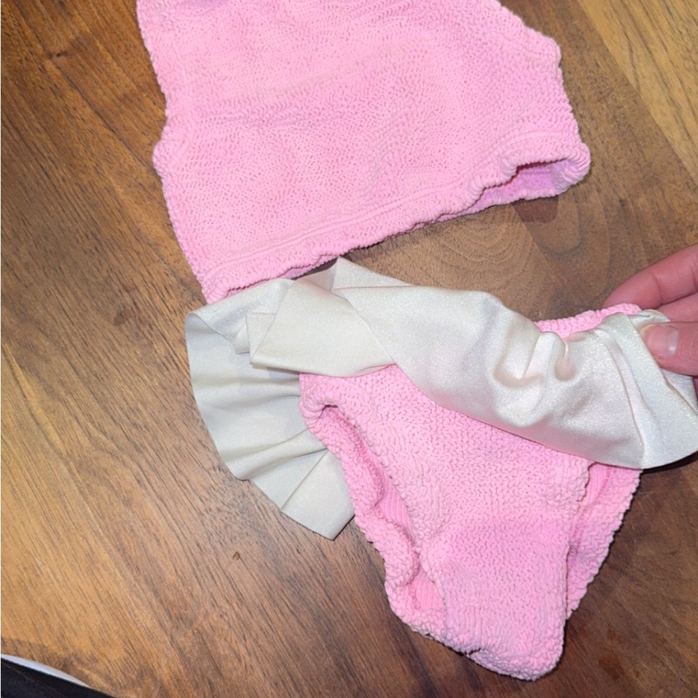 Hunza G Ruffled Pink and Cream Bikini